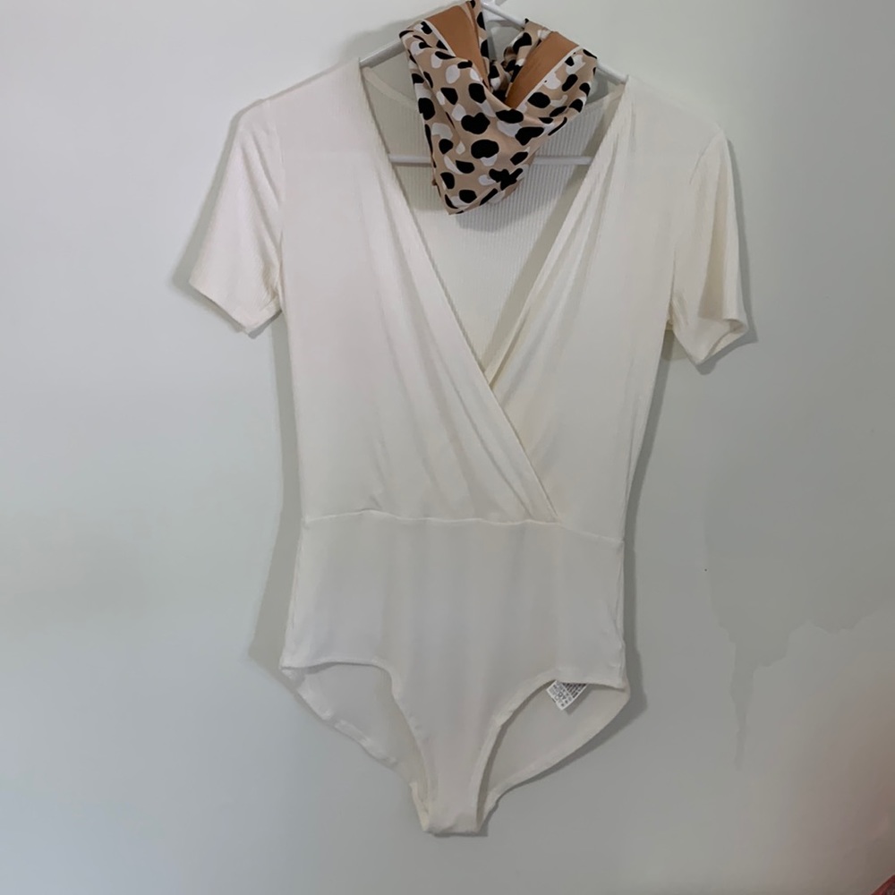 V Neck White Bodysuit Never Used